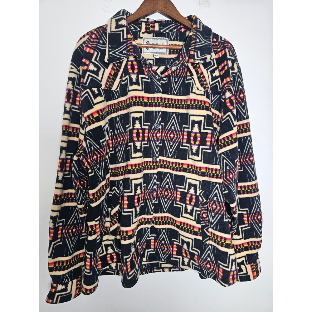 Southwestern Outback Trading Co Avery Big Shirt Women 3X Black Aztec Fleece NWT